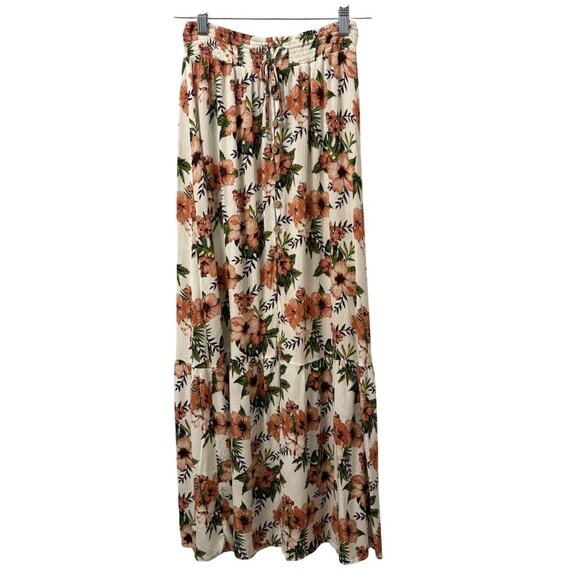Floral Bohemian Maxi Skirt With Elastic Waistband Juniors Womens Size M - Picture 1 of 10
